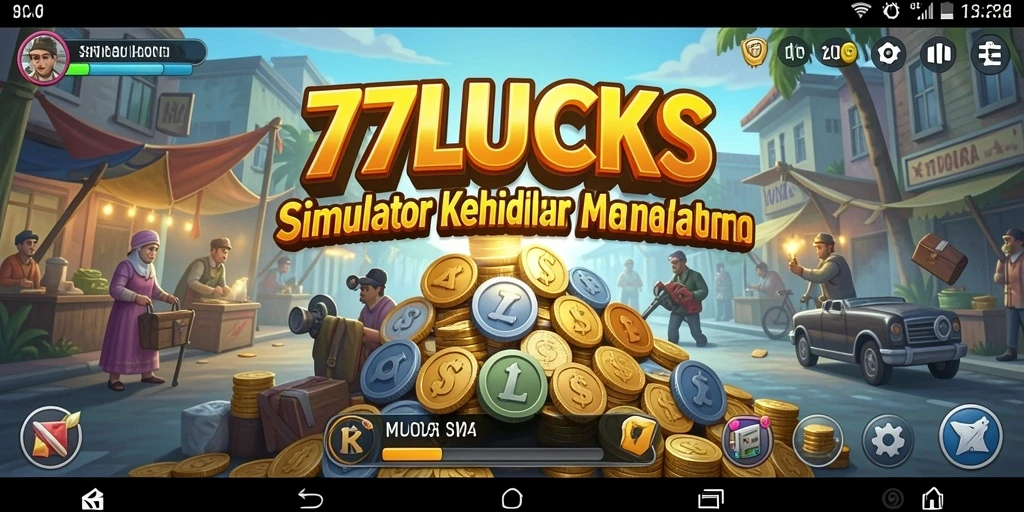 Screenshot gameplay 77LUCKS yang menampilkan karakter dan interaksi sosial.