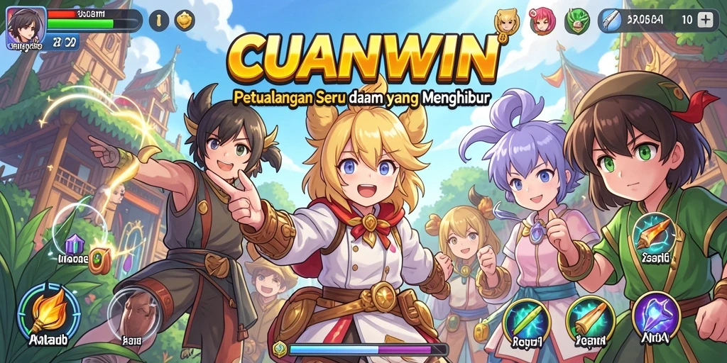 Tampilan utama CUANWIN dengan karakter Anime dan pemandangan spektakuler.