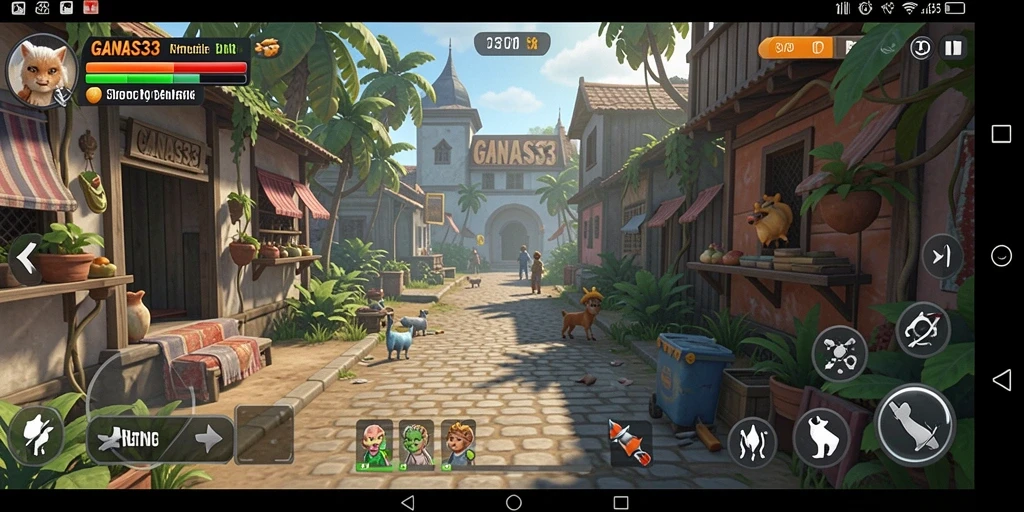 Screenshot gameplay <strong>GANAS33</strong> menunjukkan kehidupan sehari-hari karakter.