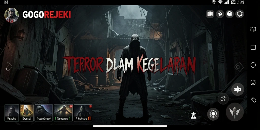 Tangkapan layar <strong>GOGOREJEKI</strong> menampilkan suasana menegangkan saat menjelajahi area gelap.