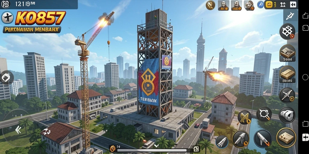 Screenshot gameplay KO857 menampilkan strategi Tower Defense yang mendalam.