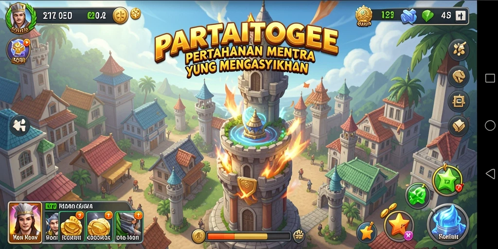 Tampilan gameplay mendebarkan dari PARTAITOGEL yang menunjukkan menara dan musuh.