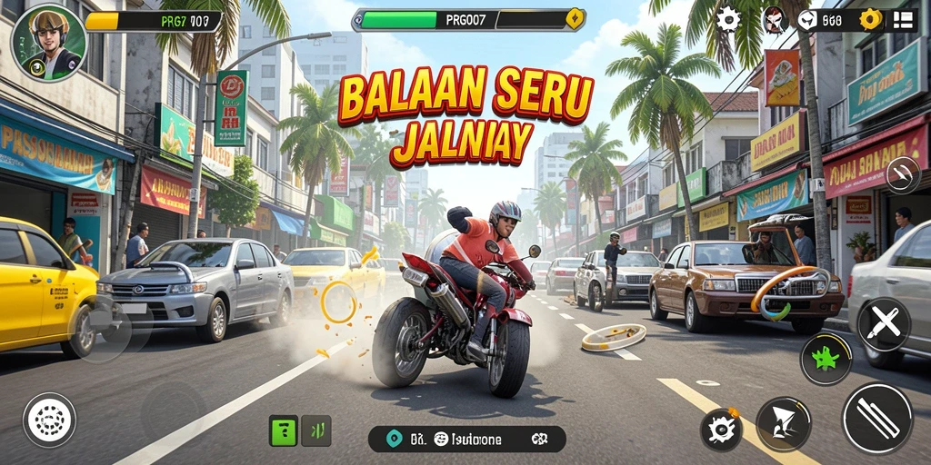 Tampilan gameplay PRG007 yang mendebarkan saat balapan.