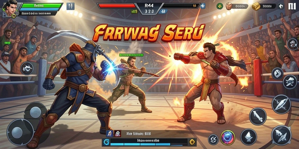 Screenshot gameplay RR44 menampilkan aksi pertarungan yang intens.