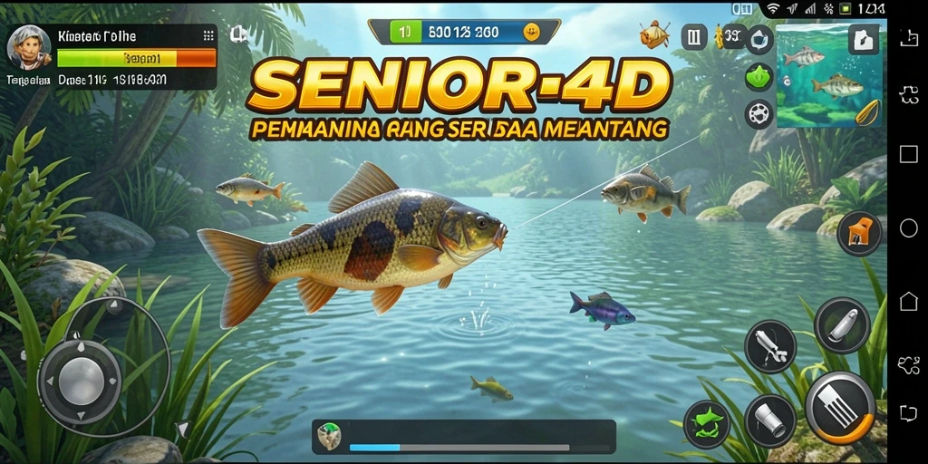 Tampilan utama gameplay SENIOR4D dengan pengalaman memancing yang menyenangkan.