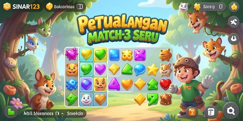 Tampilan menarik dan penuh warna dari gameplay SINAR123 Match-3.
