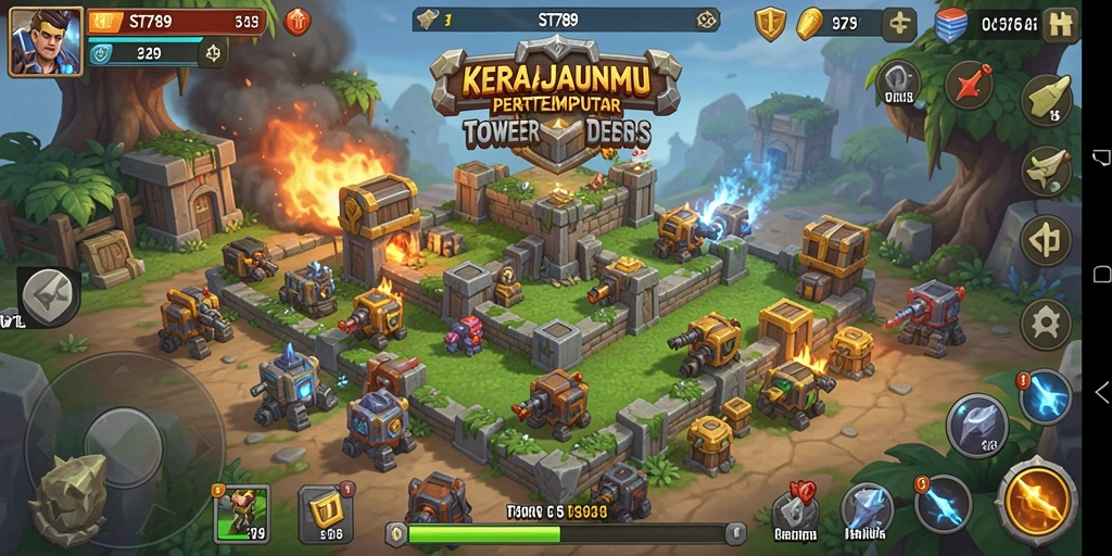 Tangkapan layar ST789 menunjukkan aksi seru dalam game Tower Defense.