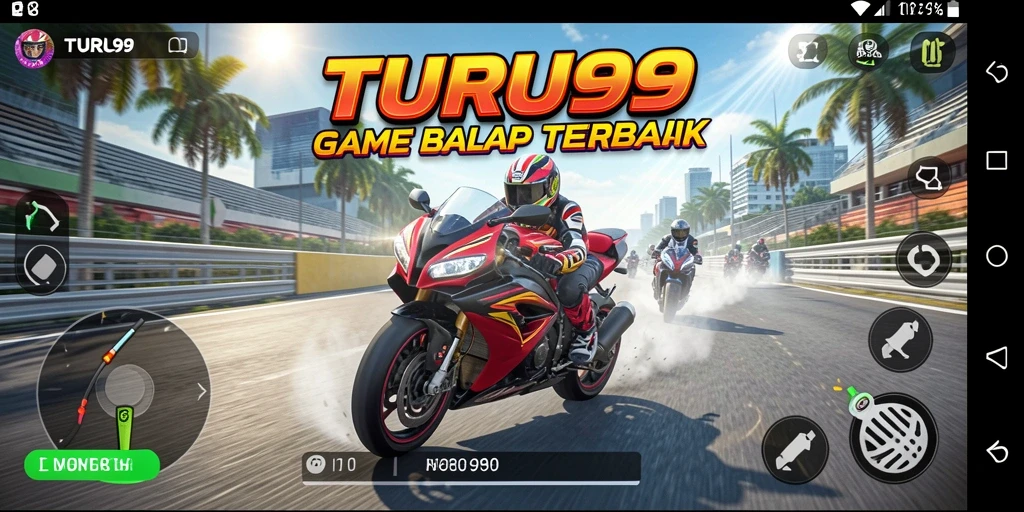 Screenshot gameplay TURU99 yang menunjukkan balapan motor mendebarkan.